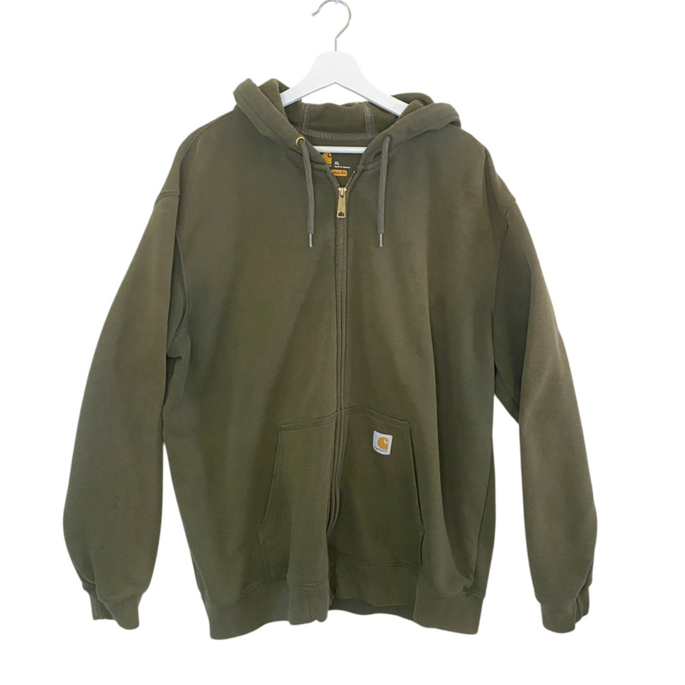 Carhartt Hoodie Mens Extra Large Olive Full Zip Sweatshirt‎ Workwear Outdoor